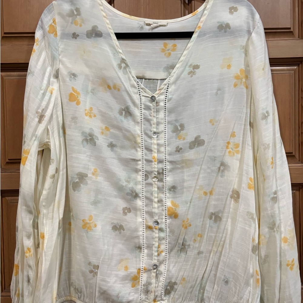 Cream Buttoned Blouse with Pleated Details